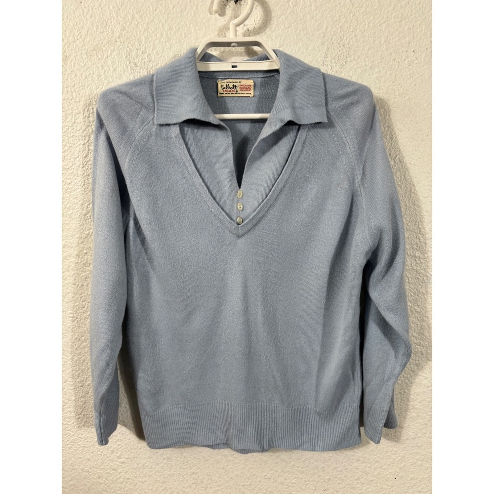 Talbott Taralan Sweater Women Small Blue Vintage 70s Orlon Acrylic Knit V-Neck